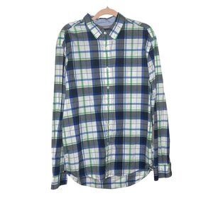 Tommy Hilfiger dress shirt men's XL blue plaid custom fit cotton